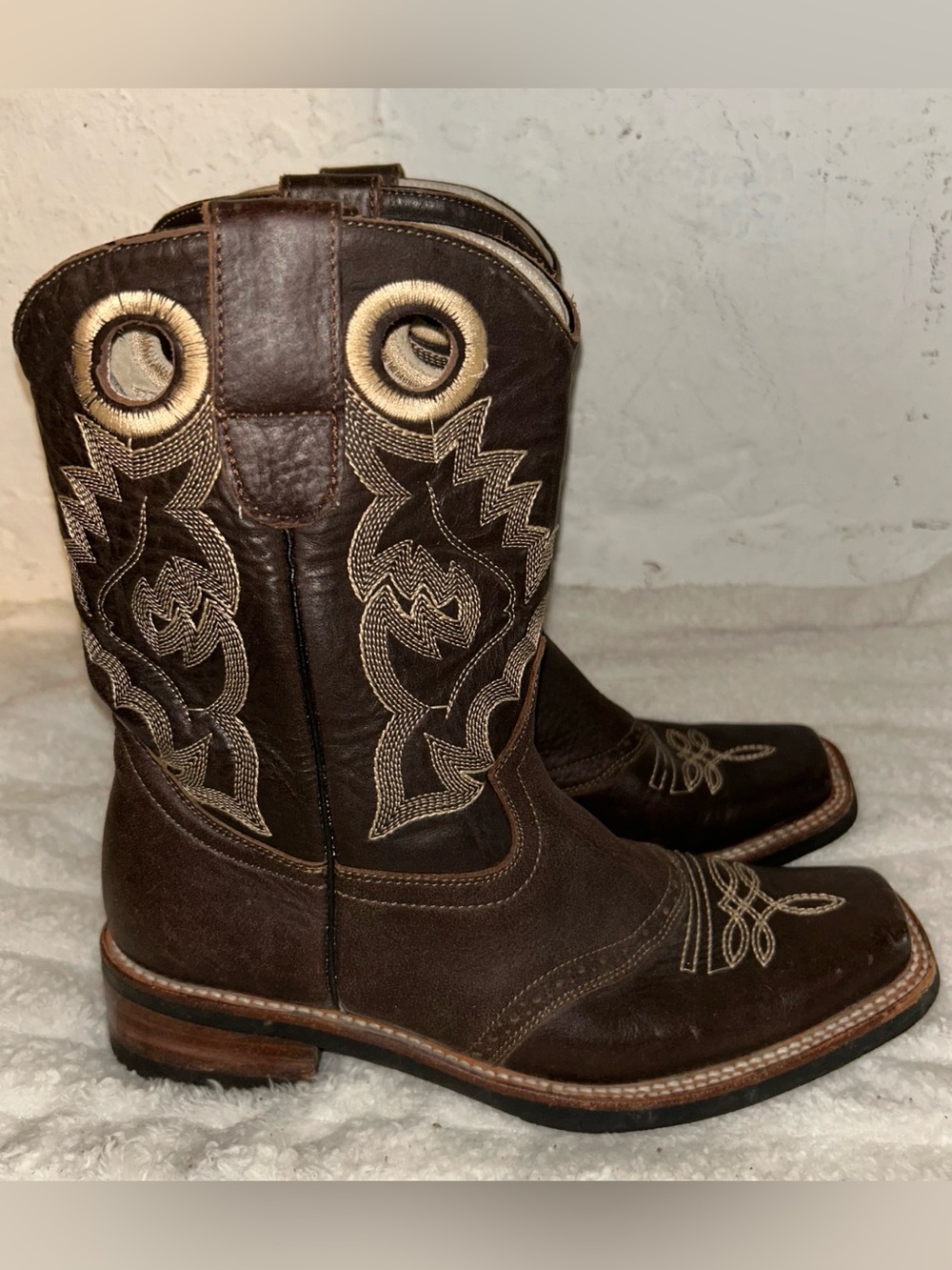 Classic Brown Leather Western Ankle Boots - Women's Booties